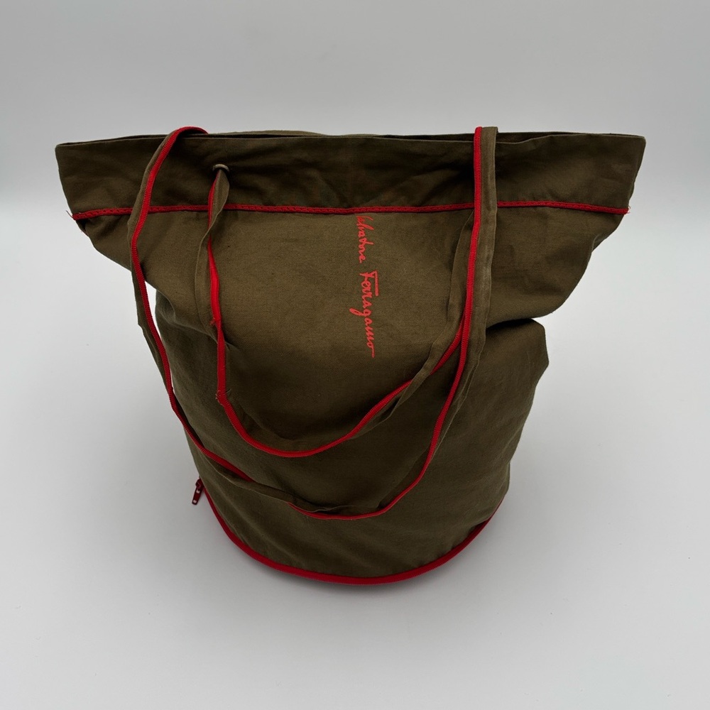 Vintage Salvatore Ferragamo Made In Italy Shopper Bag Red Trim Logo